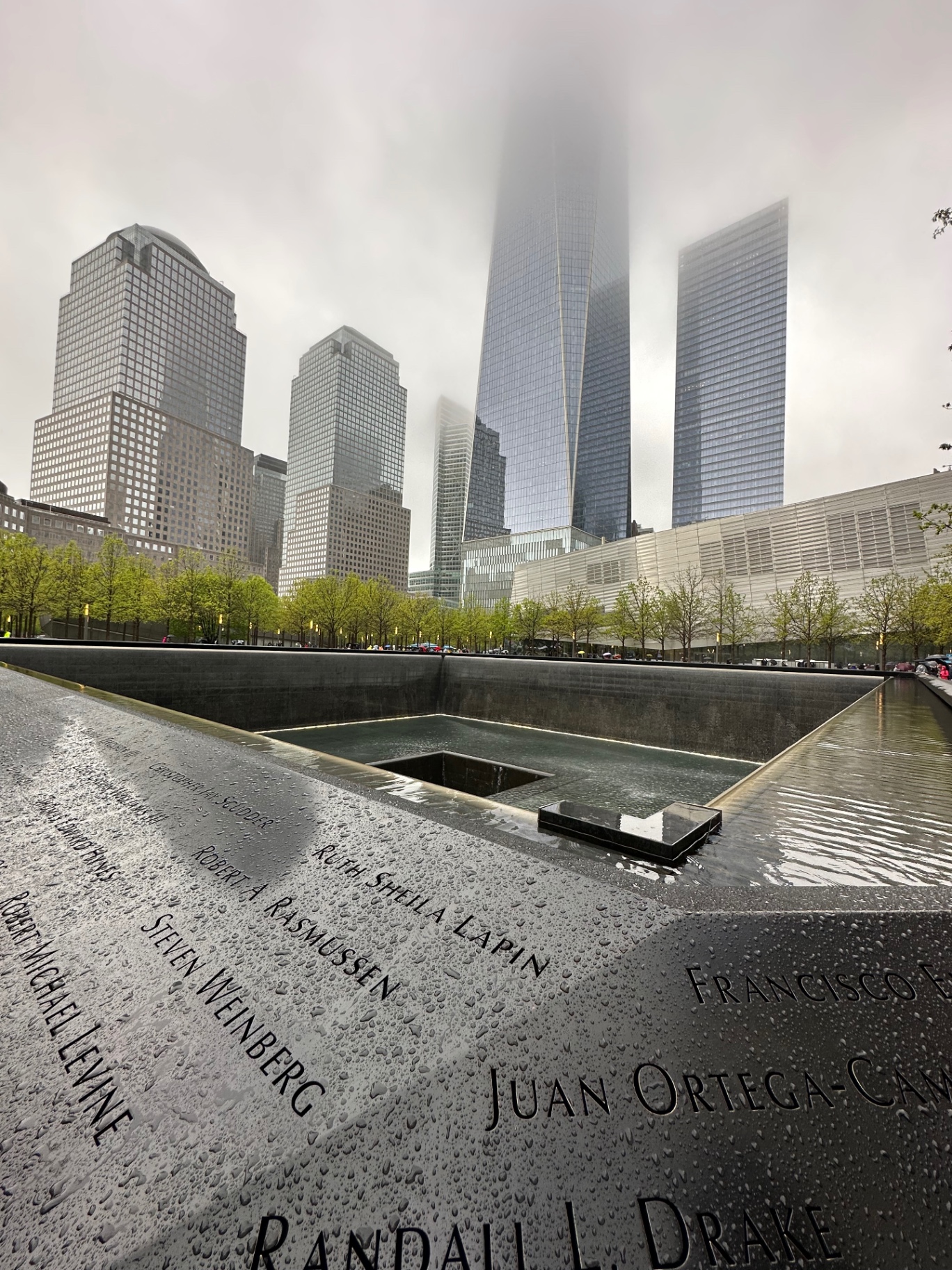 The 9/11 Memorial pool and One World Trade