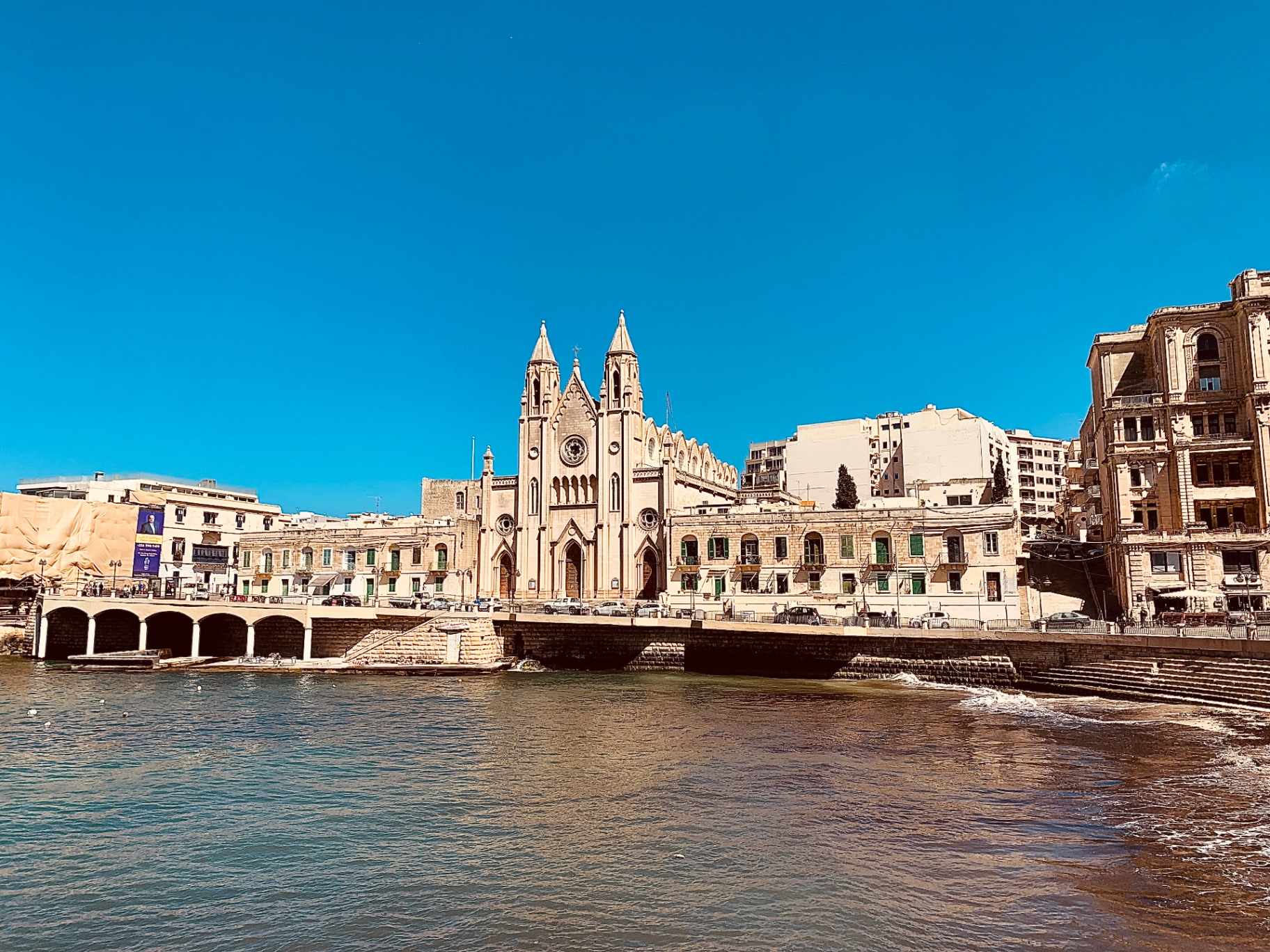 The neo-Gothic church on Balluta Bay